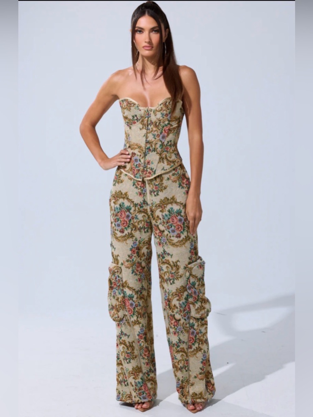 AKIRA Floral Tapestry Cargo Pants - Beige Floral - Picture 5 of 7